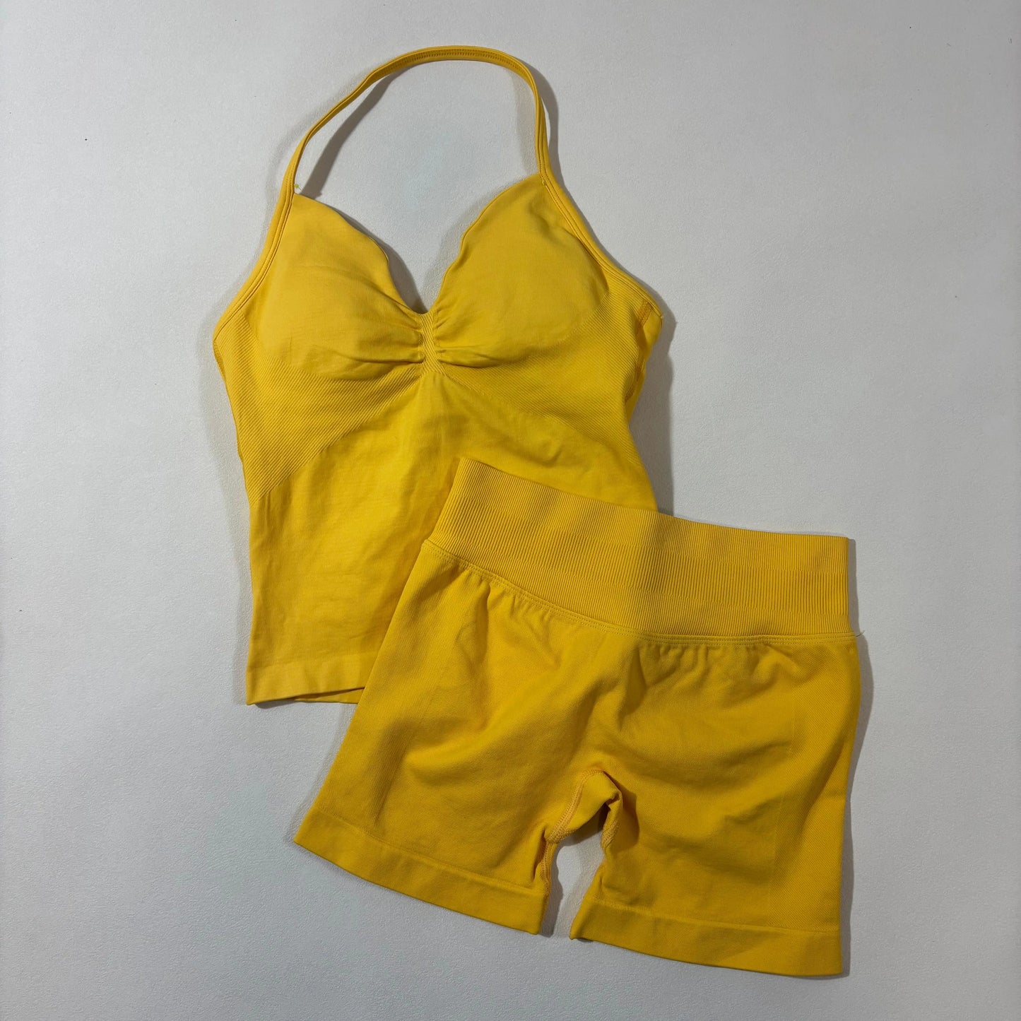 Yoga 2pcs Impact Gym Set Women Backless Tank Tops High Waist Scrunch Seamless Shorts Fitness Clothes Activewear Workout Sets