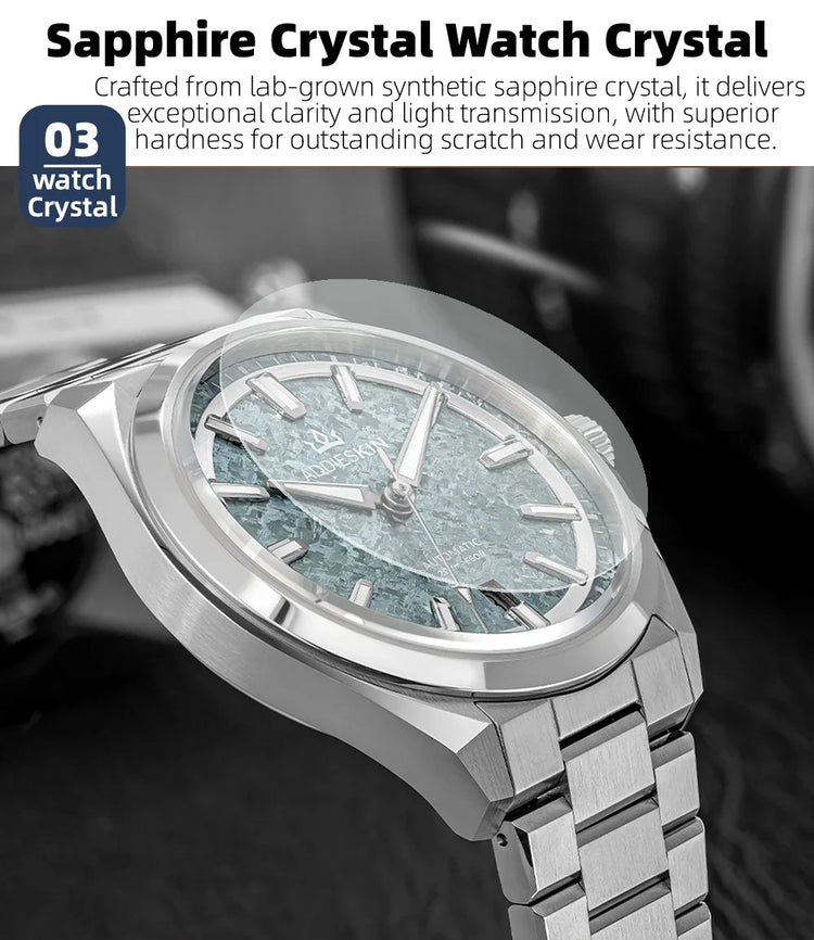 AddiesKIN K006 Men Watch BGW9 Luminous 20Bar Waterproof Ice Crystal Titanium Dial Sapphire Glass 9015 Mechanical Automatic Watch