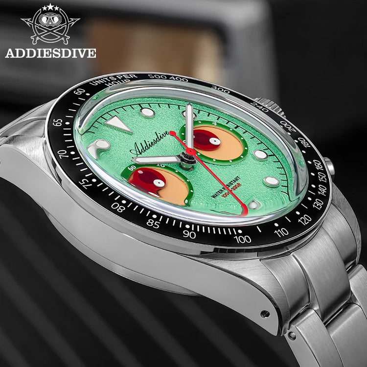 ADDIESDIVE Luxury Men's Watch AD2557 VK64 Quartz Chronograph 40mm Ceramic Bezel BGW9 Luminous 100M Waterproof Fashion Watch