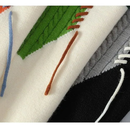 Men Knitted Jumpers Patchwork Sweater O Neck Pullovers Spliced Long Sleeve Jumper Slight Strech Standard Wool 2024 Casual