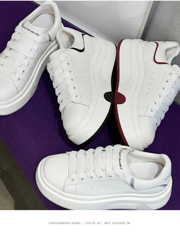 ZXRYXGS 2025 Spring Genuine Leather  Breathable Comfortable Shoes Woman New Thick Sole Wedges Increase Casual Sneakers White