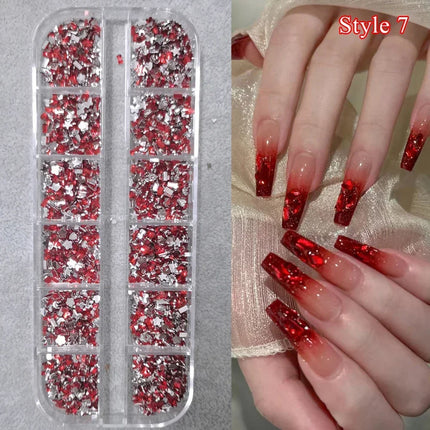 Mix 3D Nail Rhinestones 12 Grids Crystal Diamonds for Nail Art Mini Glitter Diamonds Decorative DIY Nail Art Accessories