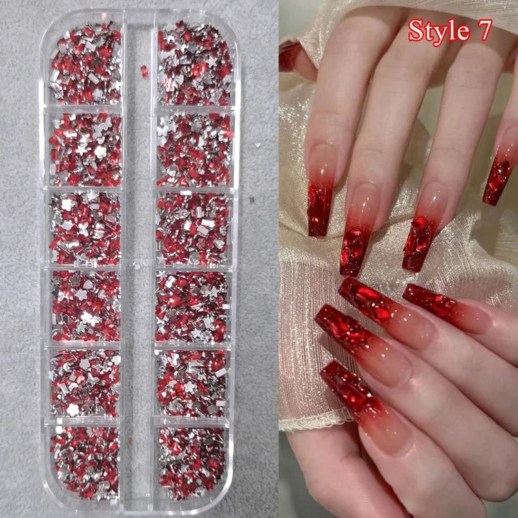 Mix 3D Nail Rhinestones 12 Grids Crystal Diamonds for Nail Art Mini Glitter Diamonds Decorative DIY Nail Art Accessories