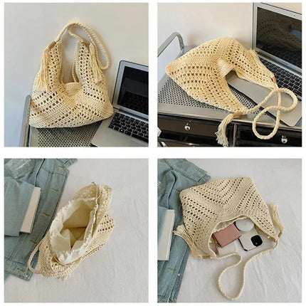 Casual Summer Crochet Crossbody Bag, Boho Style Vacation Beach Tote, Fashion Woven Bag, Knitted Design Handbags for Travel