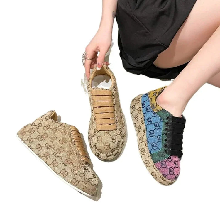 Spring 2025 New Khaki Crystal Women's Sneakers Fashion Versatile Casual Ladies Party Shiny Female Shoes