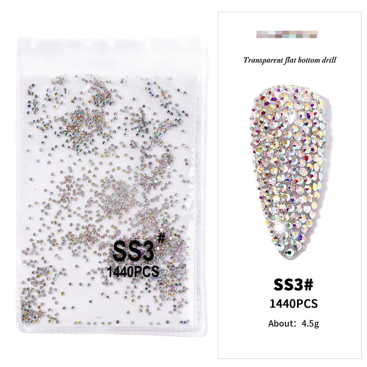 AB/Clear 1 Bag Nail Rhinestones Sizes SS3-SS12 1440 pcs Nail Art Decoration Flatback Glass Stones Shiny Gems DIY Gems nail accessories