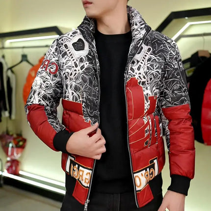 90% White Duck Down Men's Light Warm Print Down Jacket Stand-up Collar  Fashionable Versatile Autumn Winter coat