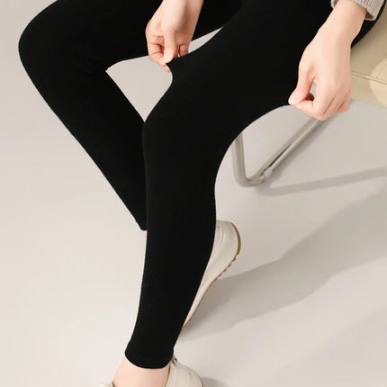 Women's Wool Leggings Slim Warm Autumn Winter High Waisted Elastic Tight Pants 100% Merino Wool Knitted Skin-friendly Leggings PlatiNum
