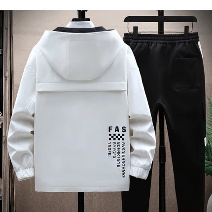 Autumn Men Tracksuit Casual Spring Sportswear Hooded patchwork Jackets Pants 2 Piece Sets Hip Hop Running Sports Suit