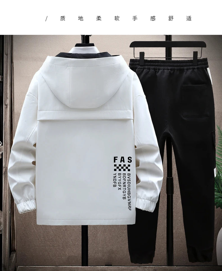 Autumn Men Tracksuit Casual Spring Sportswear Hooded patchwork Jackets Pants 2 Piece Sets Hip Hop Running Sports Suit