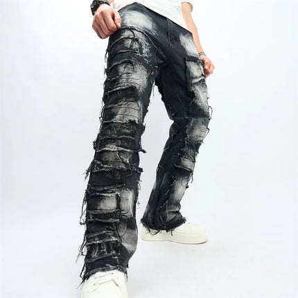 Denim Pants Men Ripped Distressed Washed Fashion Designer Male Denim Trousers Street Style Men's Slim Biker Jeans PlatiNum