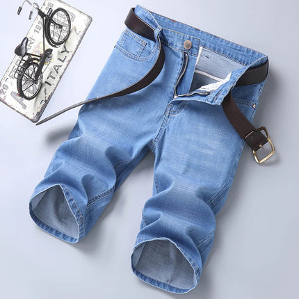 2026 Pantaloncini Casual da Uomo in Denim Cotone Elastico Dritti di Alta Qualità al Ginocchio Jeans Classici Vintage Moda Blu