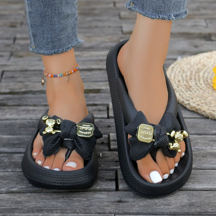 Infradito da donna multicolori estivi Sandali con fiocco in orsacchiotto metallico alla moda Sandali da spiaggia per le vacanze a casa Calzature versatili