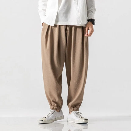 Pantaloni Harem in cotone e lino Pantaloni estivi larghi in tinta unita stile giapponese Pantaloni leggeri comodi e traspiranti casual da uomo