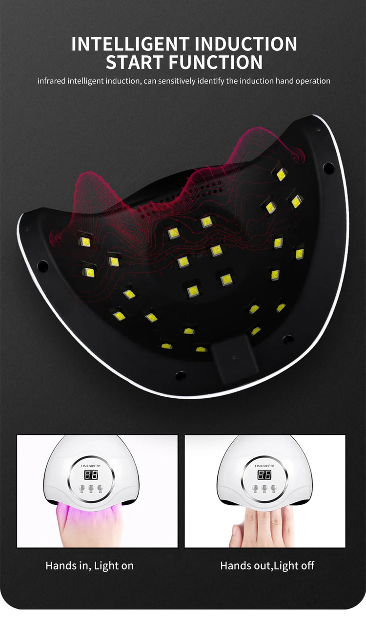 LIMEGIRL Professional Nail UV Lamp Manicure Nail Dryer Lamp LED for UV Gel Polish Drying LED UV Gel Nail Machine Smart Sensor USB Plug