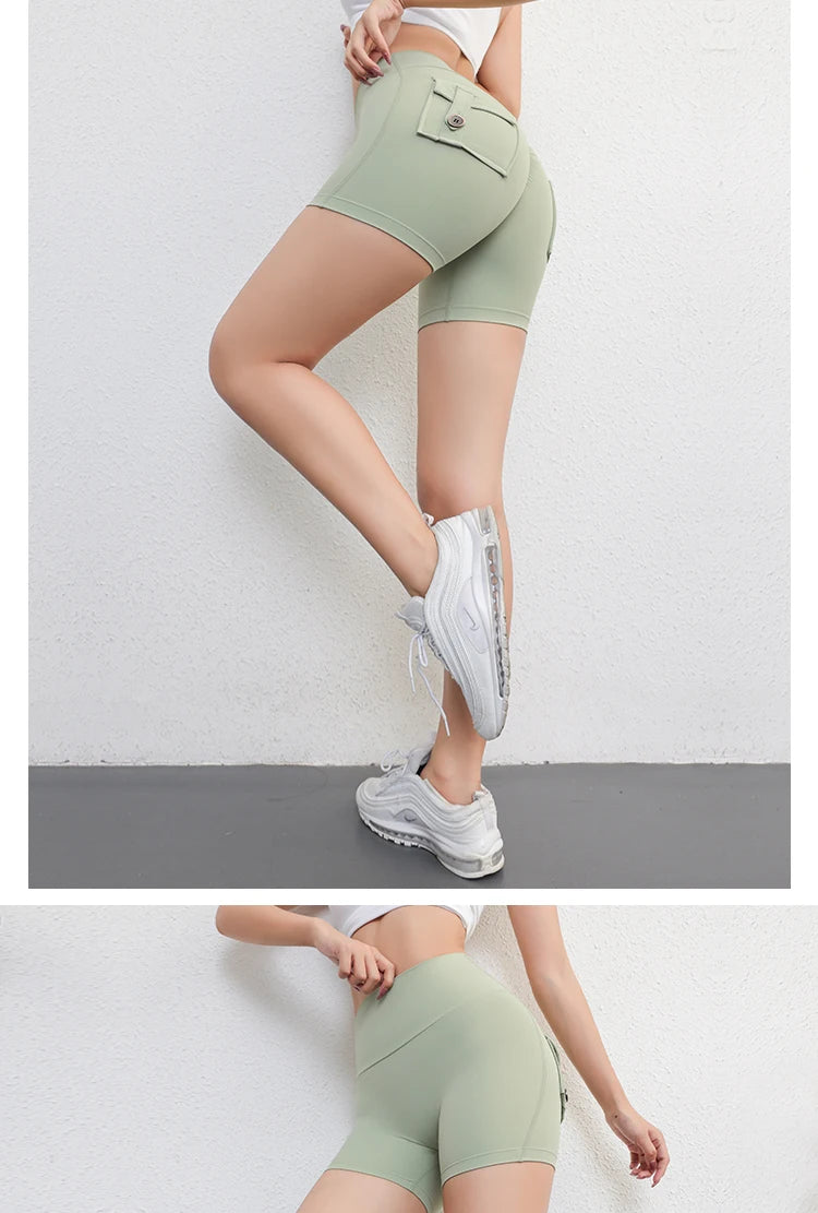 Peach Butt Fitness Shorts Women's Exercise Three-Quarter Pants Cargo Air Dry Pocket Yoga Tight Lift Summer