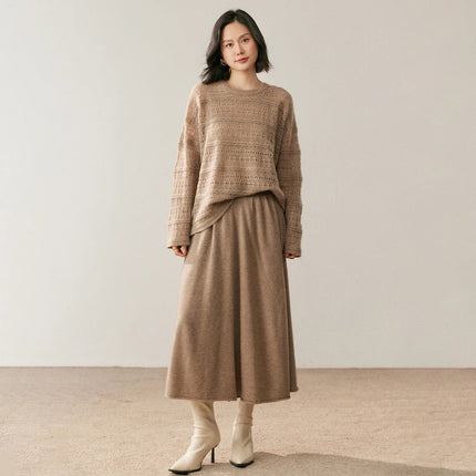 Women's 100% Pure Cashmere Knit Skirt New Elastic Waist Big Swing Skirts Fashion High-End Thick Umbrella Skirt Cashmere Dress PlatiNum