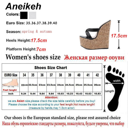 Aneikeh Wedges Heel Women Slippers Fashion Open Toe Platform Sandals Summer Super High Heels Female Party Shoes Size 35-42 PlatiNum