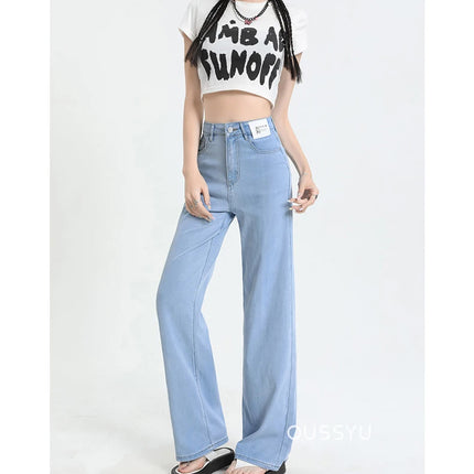 Nuova estate morbida Lyocell Jeans donna blu kaki bianco vita alta dritto sottile gamba larga pantaloni in denim Y2k abbigliamento femminile allentato 2XL