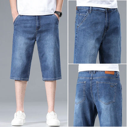 Nuovi Pantaloncini in Denim Sottili da Uomo Estate 2026, Morbidi e Confortevoli, Effetto Seta Ghiaccio, Vestibilità Ampia, Blu Chiaro e Blu Scuro, Taglie Grandi