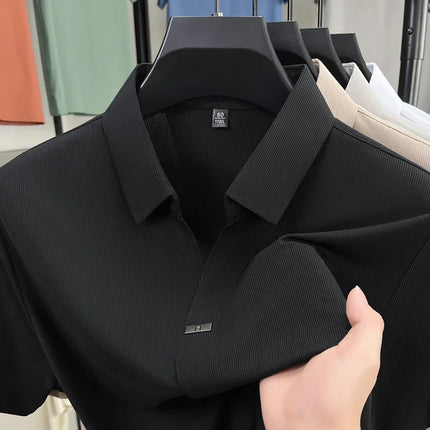 2025 New men's casual and fashionable solid color short-sleeved polo shirt comfortable and versatile summer T-shirt