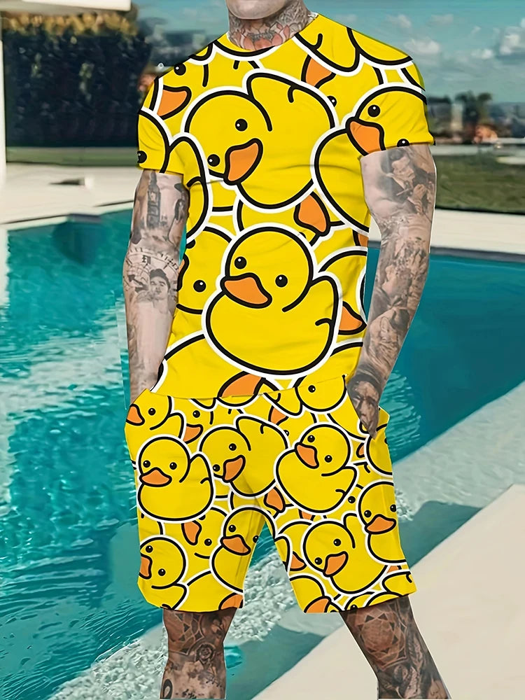 Pantaloncini a maniche corte da uomo con stampa sfumata Set Set di moda da uomo hawaiano T-shirt casual da uomo estiva Pantaloncini da uomo da spiaggia all'aperto