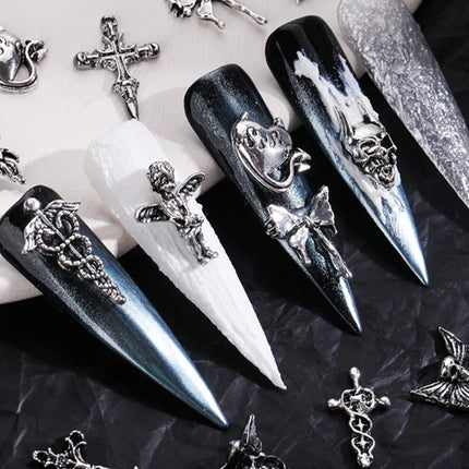 20pcs Style Mix Halloween Nail Art Charm Silver Cross Retro 3D Nail Decoration for Manicure DIY Design Metal Accessories Parts