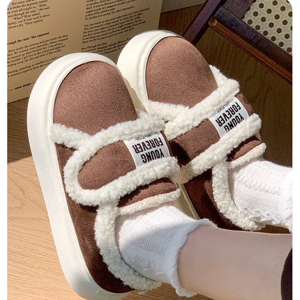 Indoor Warm Cotton Slippers For Women Winter Platform Shoes Soft Plush Thick Sole Girls Home Floor Daily Walking Fluffy Shoes