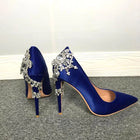 GlitterTwine Diamanti Fiore Tacco alto Décolleté blu royal Tacco alto in cristallo Party Donna Strass Décolleté in seta blu Scarpe da sposa