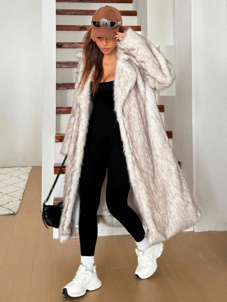 ZADORIN 115cm Long Faux Fox Fur Coat Woman High Street Warm Furry Jacket Faux Fur Coats Woman Winter Clothes White Fur Faux Coat