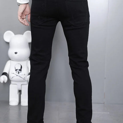2024 Spring and Autumn Fashion Trend Black Straight Leg Ripped Jeans Men's Casual Comfort Breathable High-Quality Denim Pants PlatiNum