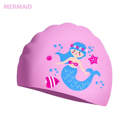 Cuffia da nuoto per bambini per ragazzi e ragazze, capelli lunghi, impermeabile, in silicone ad alta elasticità, per cartoni animati, accessori per piscina