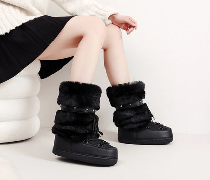 Women's Furry Boots New Warm Skiing Winter Boots Women Space Boots Trendy Ladies Winter Shoes Non-slip Girls Snow Boots