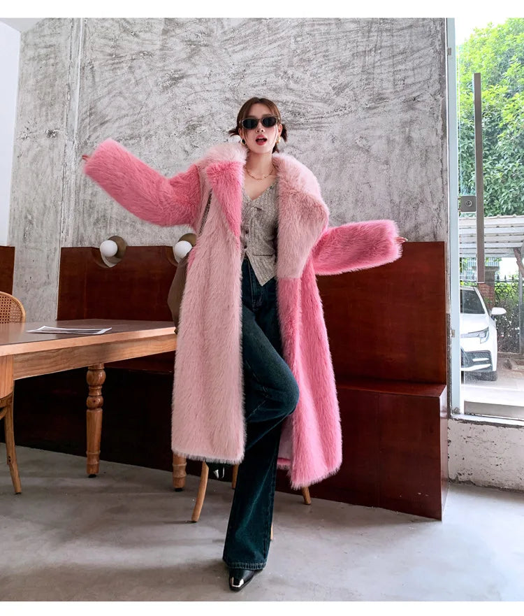 ZADORIN New Spliced Oversize Belted Long Faux Fur Coat Woman Winter Clothes Furry Jacket Fur Faux Coat New in Coats & Jackets