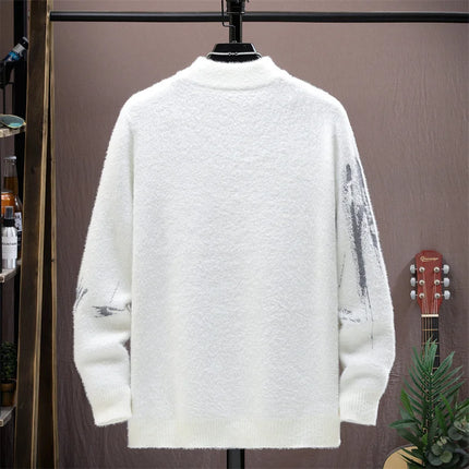 Winter Plaid Mink Cashmere Sweater Men Half Turtleneck Mens Sweaters Top Quality Pull Homme Thick Warm Pullover Men