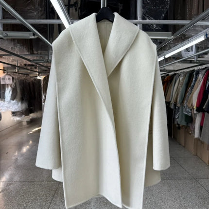 Scarf Collar 100%Wool Coat Women, Korean Fashion Elegant Outerwear, Loose Autumn Winter Jacket