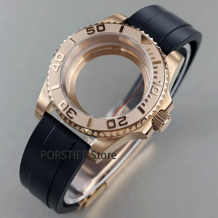 Rose Gold Men Watch Cases Rubber Strap 100 waterproof For NH34 NH35 NH36 movement 28.5mm Dial GMT YACHT-MASTER Case High quality