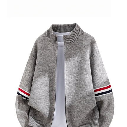 High End Men's Knitted Cardigan Autumn Winter Round Neck Zipper Casual Luxury Brand Classic Trendy Striped Korean Simple Sweater