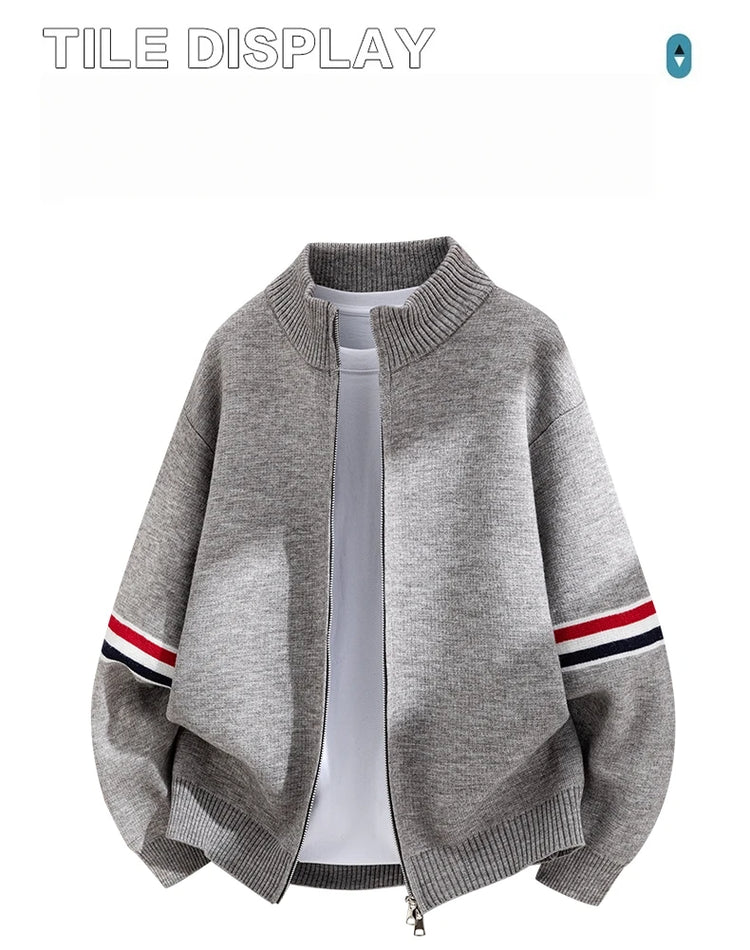 High End Men's Knitted Cardigan Autumn Winter Round Neck Zipper Casual Luxury Brand Classic Trendy Striped Korean Simple Sweater