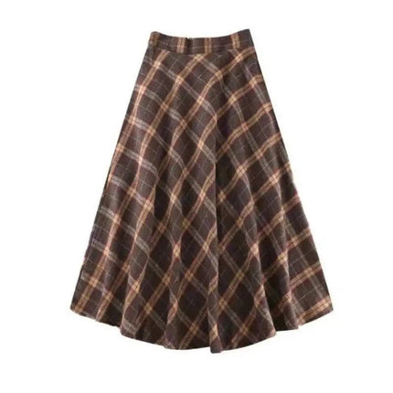 Retro High Waist Retro Plaid Skirt Slim Fit Classical High Waist Long Skirt Preppy Style Winter Autumu A-line Half Dress Autumn PlatiNum