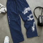 Pantaloni Larghi in Nylon con Stampa Drago per Uomo, Primavera-Estate, Joggers Streetwear per Palestra e Uso Quotidiano, Nero e Blu