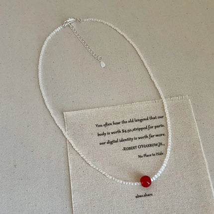 Minar French Silver Water Wave Chain Red Agate Beads Heart Beaded Pendant Necklaces for Women Gold Silver Plated Sweater Chain PlatiNum