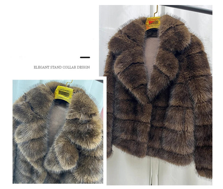 ZADORIN Luxury Woman Brown Mink Fur Coats Elegant Long Sleeve Fluffy Warm Faux Fur Coat Woman Loose Fur Jacket Winter Outerwears