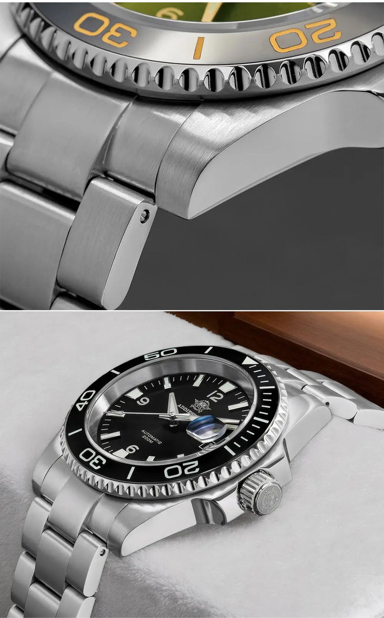 ADDIESDIVE Men Fashion Diving Mechanical Watch, Sapphire Crystal 20Bar Ceramic Bezel Super Luminous Stainless Steel Personalized