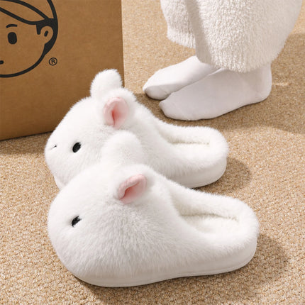 Cute Brown Bunny Plush Slippers Women Winter Warm Rebound Soft Sole House Shoes Indoor Fuzzy Non-Slip Comfortable Home Footwear