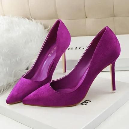 Donne 9 cm Tacchi alti Festa quotidiana Décolleté in pelle scamosciata colorata Scarpins femminili Stiletto Banchetto serale Rosso Giallo Scarpe Plus Size 34-43