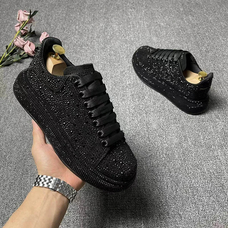 men's luxury fashion punk hip hop platform shoes lace-up cow suede leather rhinestone derby shoe designer sneakers mans footwear