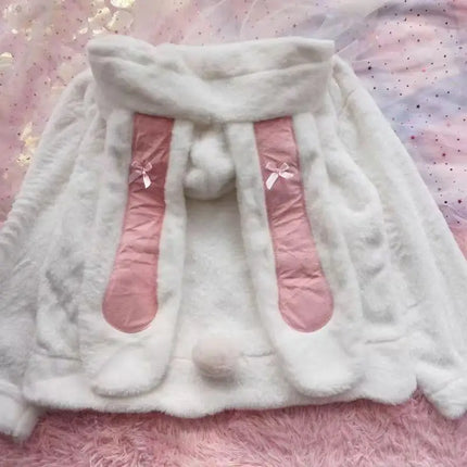 Kawaii Winter Clothes Cute Coats Women Rabbit Cosplay Costume Ears Hooded Lamb Wool Lolita Outwear Y2K Thicked Cartoon Jackets