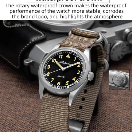 ADDIESDIVE 36mm Men's Analog Watch Bubble Mirror Glass 100m Waterproof Luminous Watch Simple Men Quartz Watches with Nylon Strap