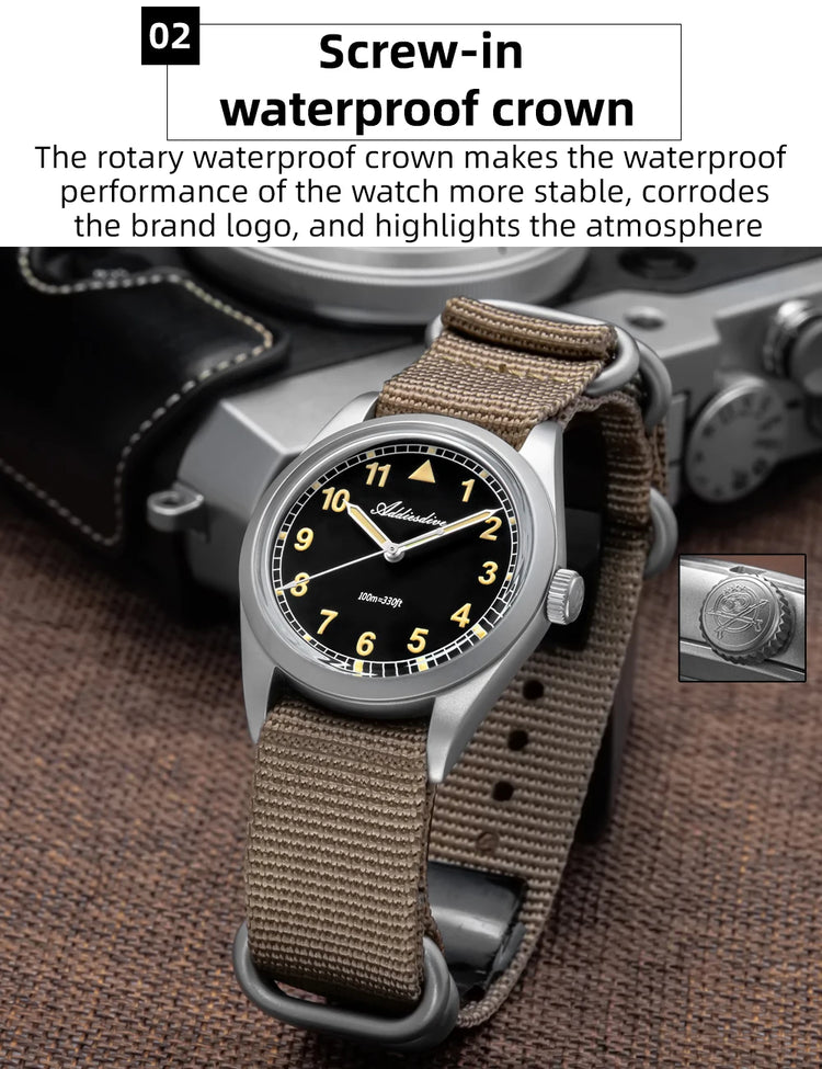 ADDIESDIVE 36mm Men's Analog Watch Bubble Mirror Glass 100m Waterproof Luminous Watch Simple Men Quartz Watches with Nylon Strap